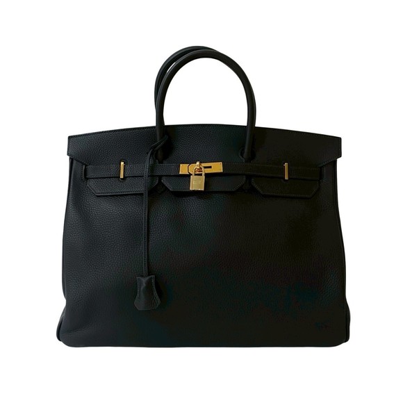 HERMES Handbags - □C Stamp HERMES Birkin 40 Ardennes Leather Handbag Tote Bag Navy Blue 638-4